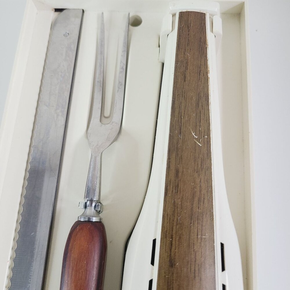 Vintage General Electric Electric Slicing Knife Set W/ Fork Box & Hanging Caddy - Picture 4 of 16